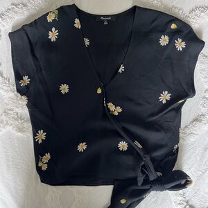 Madewell Black Daisy Print Wrap Blouse